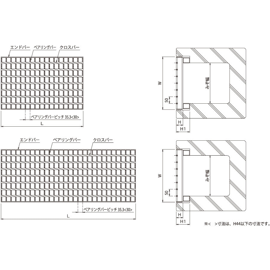 FF-AV 100-50-3 鋼板製グレーチング かさ上げ式みぞぶた ノンスリップタイプ FF-AV/BV(スベリ止、クロスバーピッチ50) 1枚 ニムラ 【通販モノタロウ】 11,385円