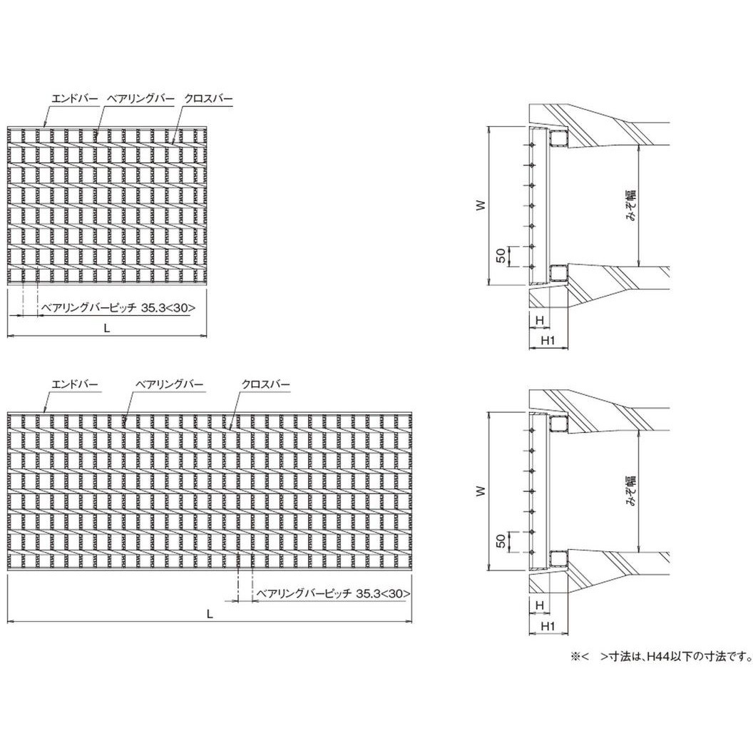 FS-BJV 80-44-2.5 鋼板製グレーチング かさ上げ式みぞぶた〈自由勾配型〉 ノンスリップタイプ FS-AJV/BJV(スベリ止、クロスバーピッチ50) 1枚 ニムラ 【通販モノタロウ】