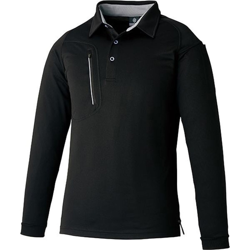 3675-BLK-M ファスナーポケット長袖ポロ 小倉屋 ブラック色