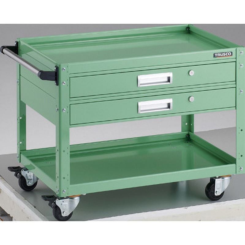 EGW-672V2J-YG イーグルワゴン 引出付 TRUSCO 2段 均等荷重120kg ストッパーあり ヤンググリーン色 積載荷重200kg  EGW-672V2J-YG