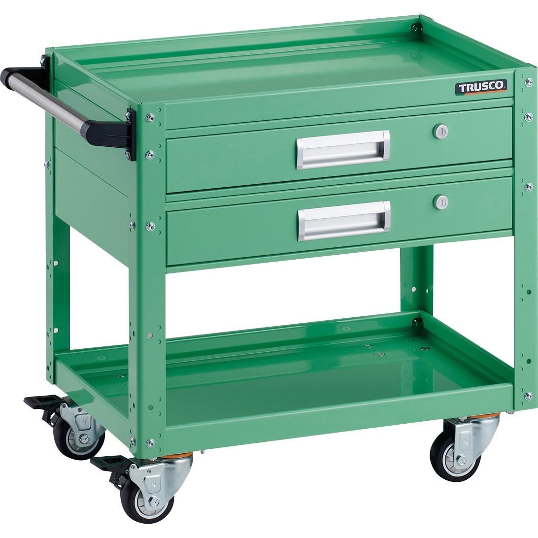 EGW-662V2UJ-YG イーグルワゴン 引出付 TRUSCO 2段 均等荷重120kg ストッパーあり ヤンググリーン色 積載荷重250kg  EGW-662V2UJ-YG