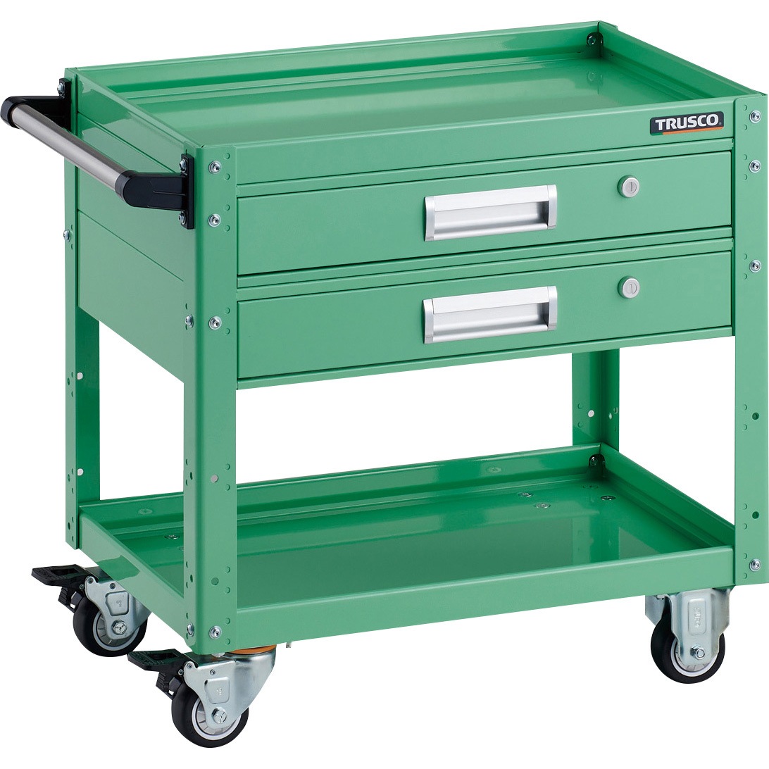 EGW-662V2U-YG イーグルワゴン 引出付 TRUSCO 2段 均等荷重120kg ストッパーあり ヤンググリーン色 積載荷重250kg  EGW-662V2U-YG