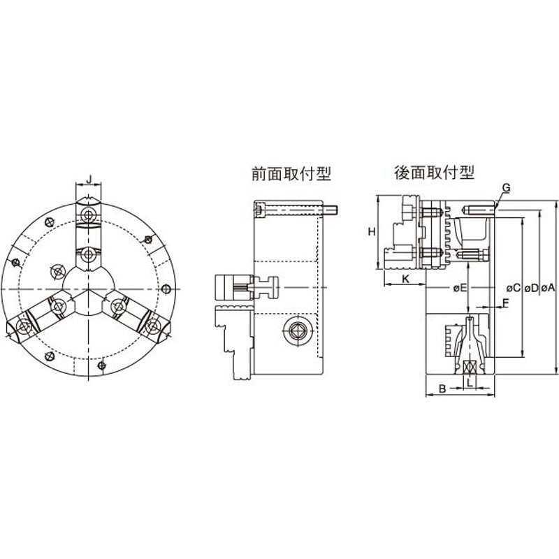 ファーステック 3爪生硬兼用スクロールチャック後面取付タイプ FT-SK10