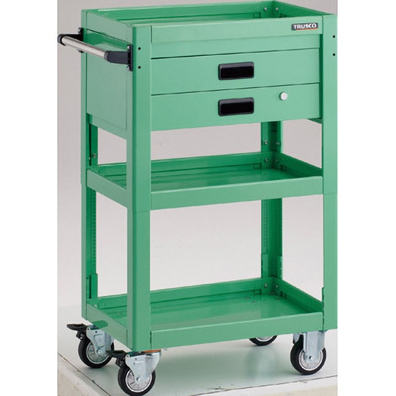 DLWS-A963XU-YG ツールワゴン ドルフィン 高さ調節式 TRUSCO 引出しあり 3段 引出し数2 ヤンググリーン色 奥行400mm  DLWS-A963XU-YG
