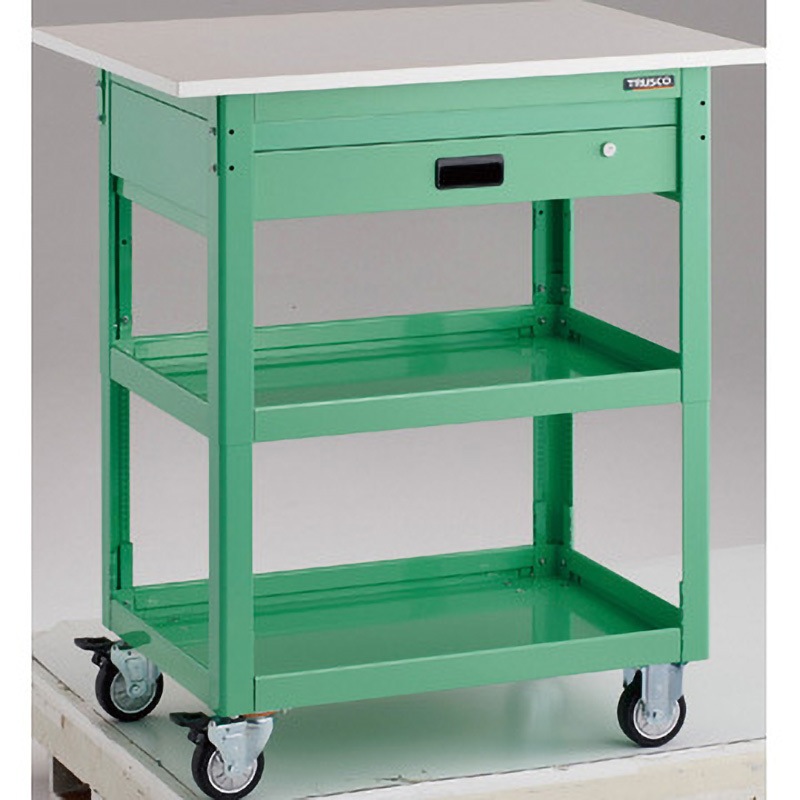 DLWS-A973TVU-YG ツールワゴン ドルフィン 高さ調節式 天板付 TRUSCO 引出しあり 2段 引出し数1 ヤンググリーン色 奥行500mm  DLWS-A973TVU-YG 65,890円
