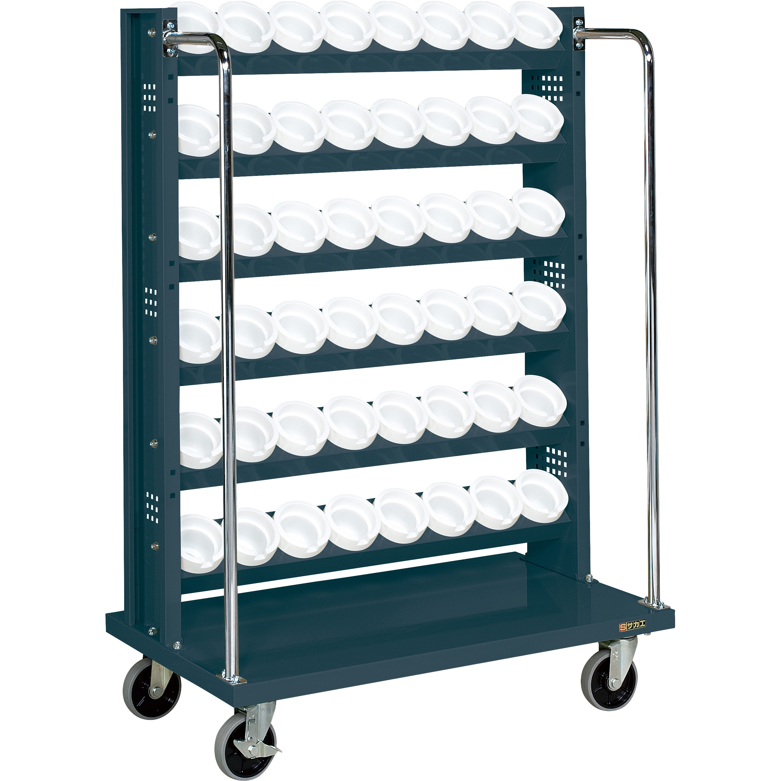 TLR-26AJKD ツーリングワゴン(TLR6段タイプ/W1030/自在2輪、固定2輪タイプ/ダークグレー色) サカエ ナイロンウレタン 均等耐荷重480kg 高さ1480mm  TLR-26AJKD