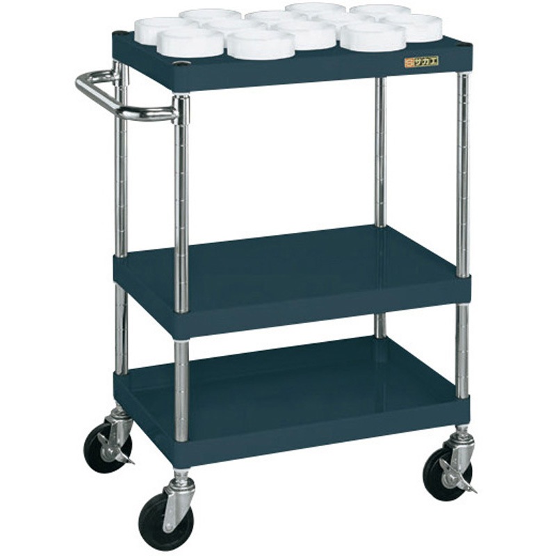 CSP-21RAD ツーリングワゴン(天棚ツーリングタイプ/ゴム車/H880/3段) サカエ ダークグレー 均等耐荷重150kg 間口600mm  CSP-21RAD