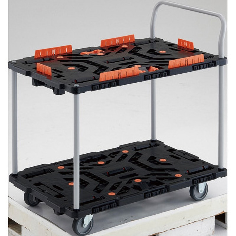 BT924KJ3-E100T 連結型樹脂製台車ビートル 2段式自在・固定タイプ(ハンドルなし・とめたろう・収納式柵付) 1台 TRUSCO 【通販モノタロウ】