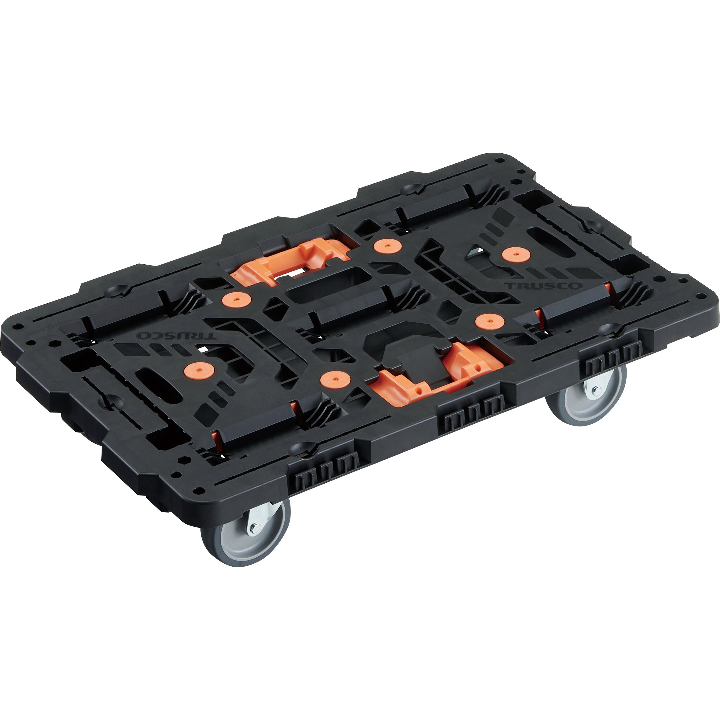 BT700J3-E100T 連結型樹脂製平台車ビートル 自在・固定タイプ(とめたろう付) TRUSCO 樹脂(PP)再生材100%製 ブラック色 荷台寸法700×450mm 1台 BT700J3-E100T