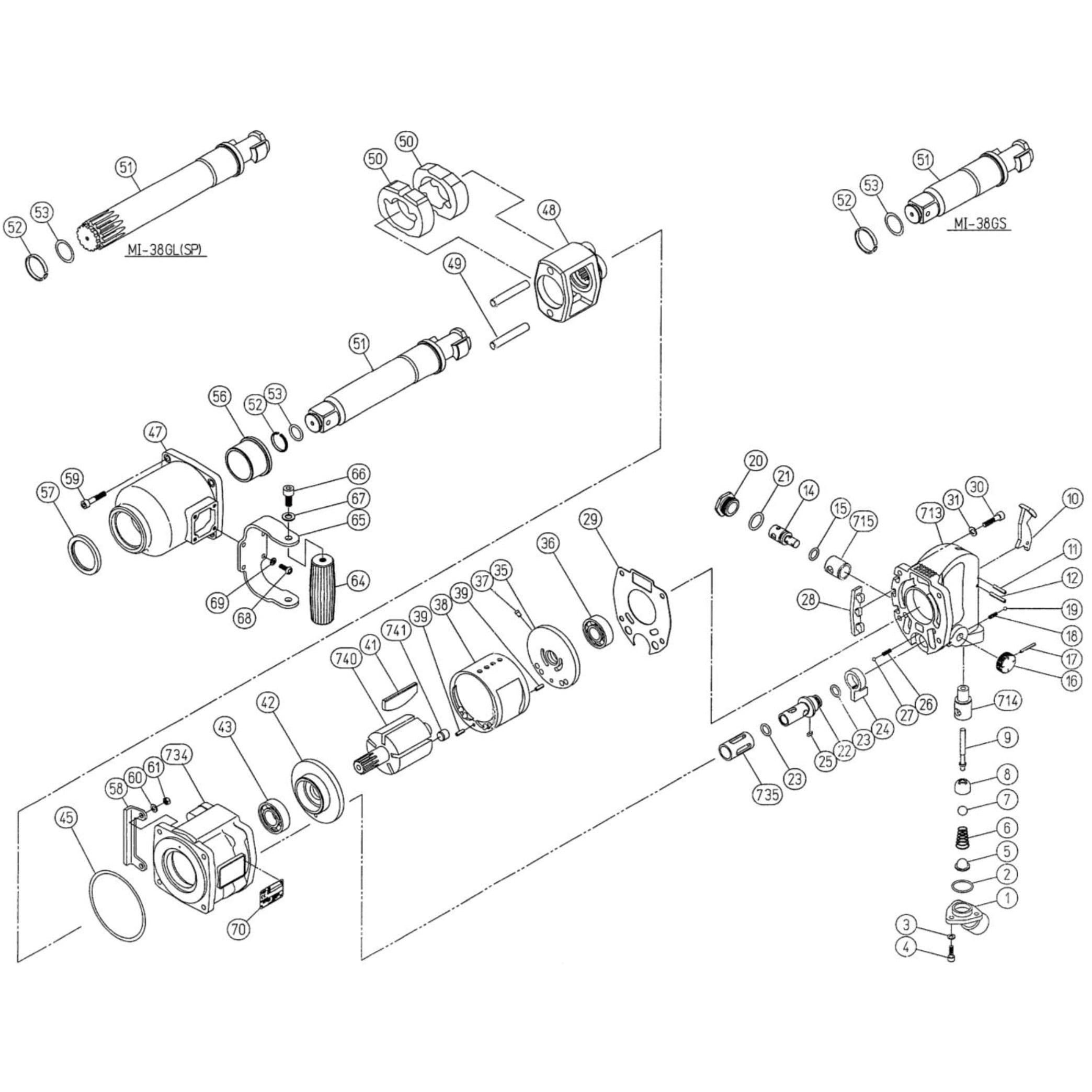 部品 インパクトレンチ MI38GL、MI38GS 部品名称ノツク 4MM 1台使用個数1 46-98-00-090