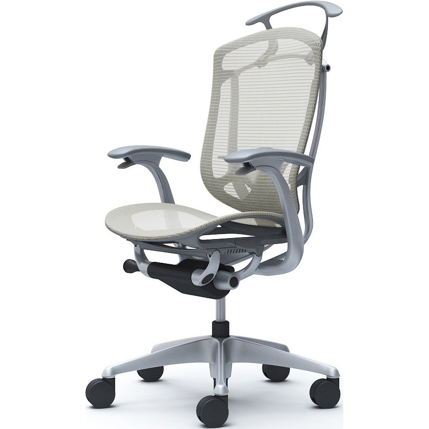 CC42YE FPG2 コンテッサセコンダ、固定肘、ハイバック、座メッシュ、ハンガー付、ランバー付、グレーB、シルバー、脚シルバー、ウレタン 1脚 オカムラ(岡村製作所) 【通販モノタロウ】