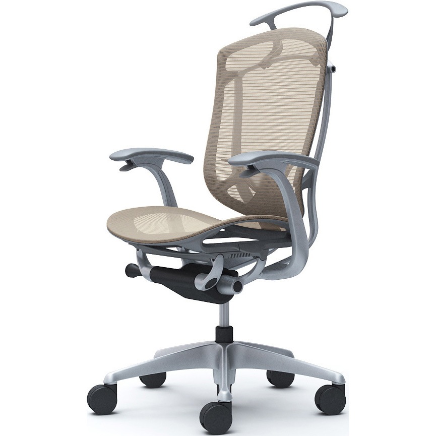 CC42YE FPG7 コンテッサセコンダ、固定肘、ハイバック、座メッシュ、ハンガー付、ランバー付、グレーB、シルバー、脚シルバー、ウレタン 1脚 オカムラ(岡村製作所) 【通販モノタロウ】
