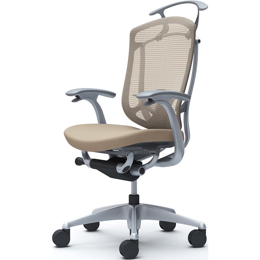 CC44YE FPC7 コンテッサセコンダ、固定肘、ハイバック、座クッション、ハンガー付、ランバー付、グレーB、シルバー、脚シルバー、ウレタン 1脚 オカムラ(岡村製作所) 【通販モノタロウ】