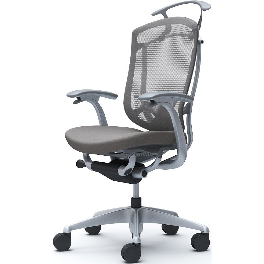 CC44YE FPD2 コンテッサセコンダ、固定肘、ハイバック、座クッション、ハンガー付、ランバー付、グレーB、シルバー、脚シルバー、ウレタン 1脚 オカムラ(岡村製作所) 【通販モノタロウ】