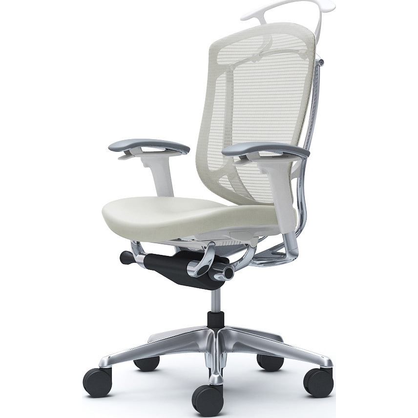 CC84XW FPT2 コンテッサセコンダ、可動肘、ハイバック、座革、ハンガー付、ランバー無、ホワイトB、ポリッシュ、脚ポリッシュ、ウレタン 1脚 オカムラ(岡村製作所) 【通販モノタロウ】