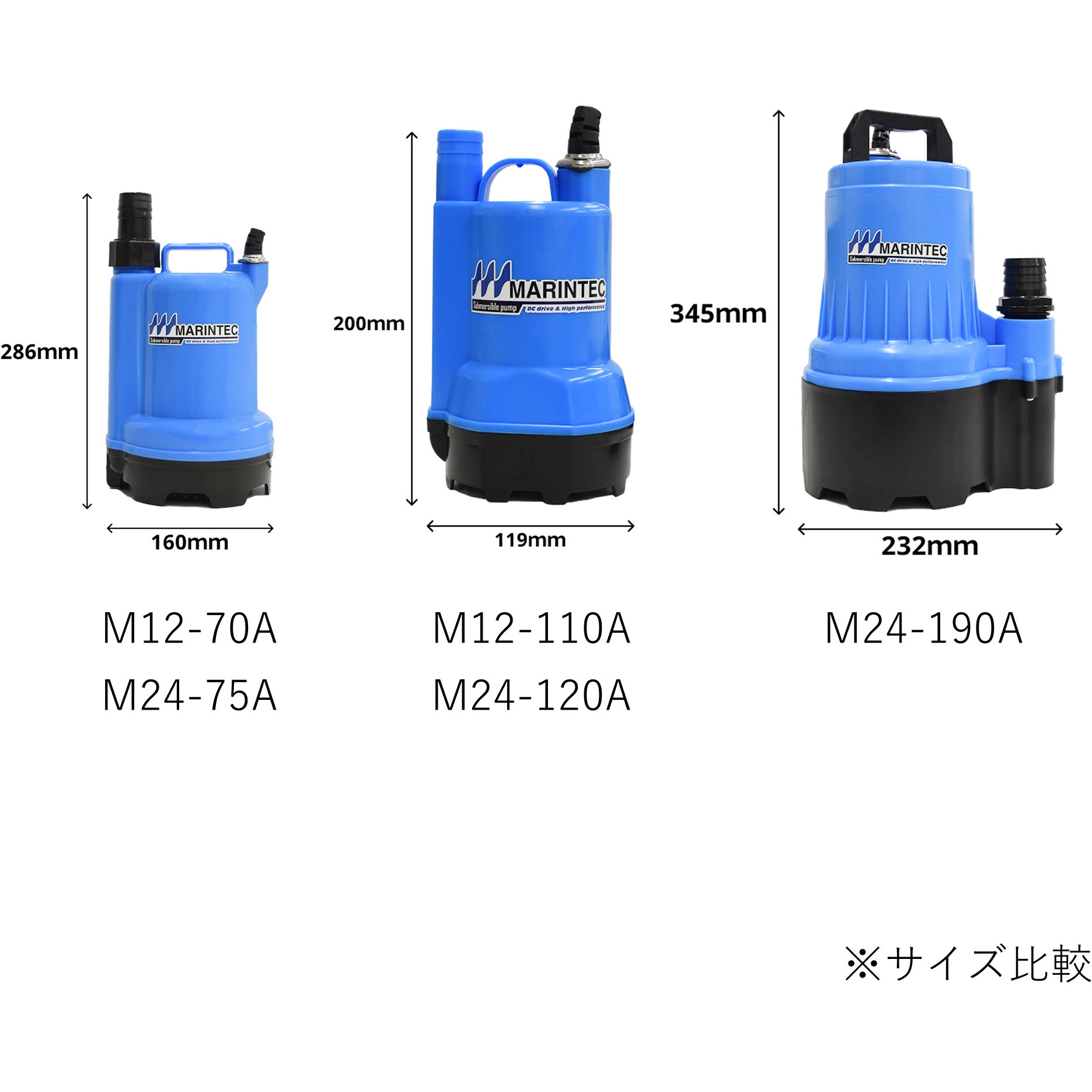 M12-70A オリジナル 水中ポンプ 極性なし マリンテック 電圧12V 1式