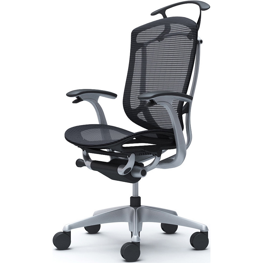 CC42YR FPG1 コンテッサセコンダ、固定肘、ハイバック、座メッシュ、ハンガー付、ランバー無、ブラックB、シルバー、脚シルバー、ウレタン 1脚 オカムラ(岡村製作所) 【通販モノタロウ】