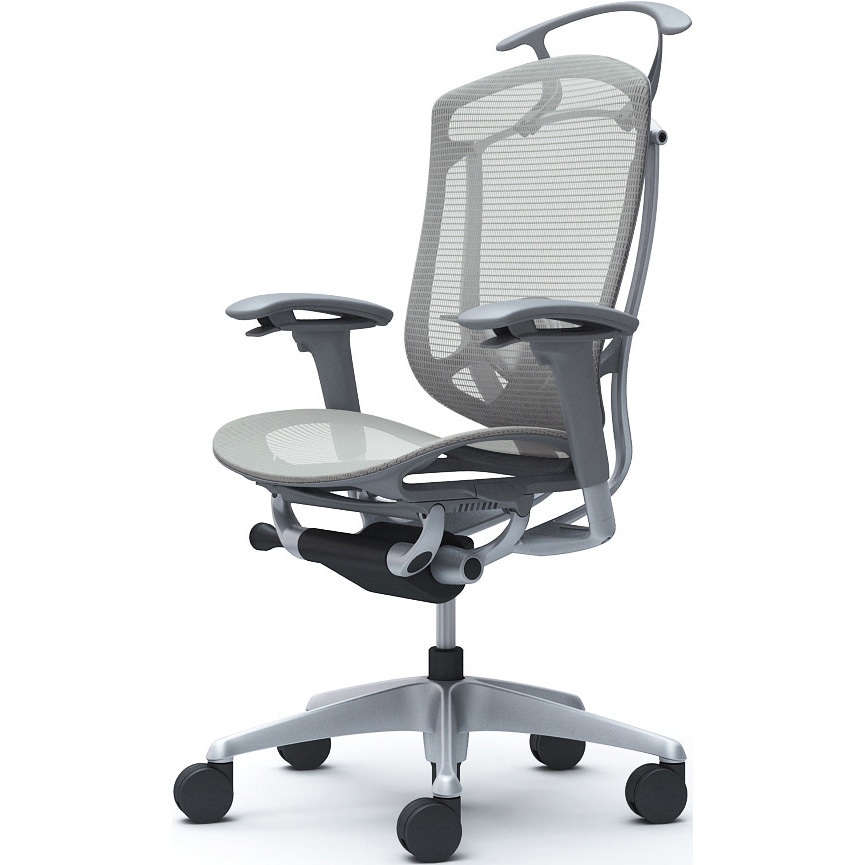 CC82YE FPG3 コンテッサセコンダ、可動肘、ハイバック、座メッシュ、ハンガー付、ランバー付、グレーB、シルバー、脚シルバー、ウレタン 1脚 オカムラ(岡村製作所) 【通販モノタロウ】