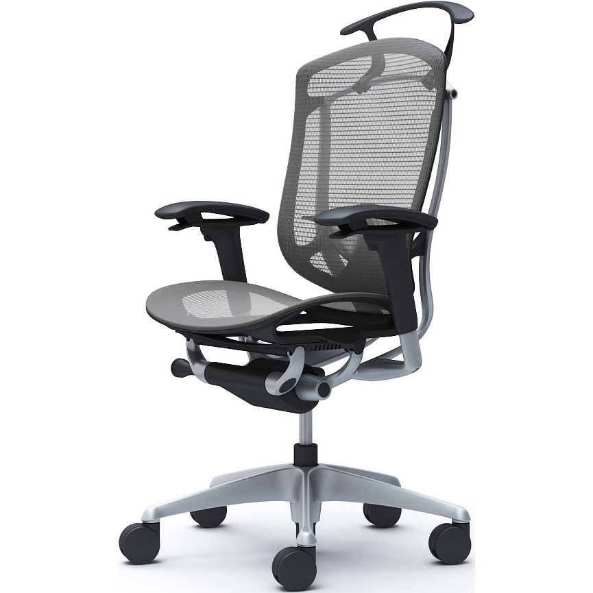 CC82YS FPH2 コンテッサセコンダ、可動肘、ハイバック、座メッシュ、ハンガー付、ランバー付、ブラックB、シルバー、脚シルバー、ウレタン 1脚 オカムラ(岡村製作所) 【通販モノタロウ】