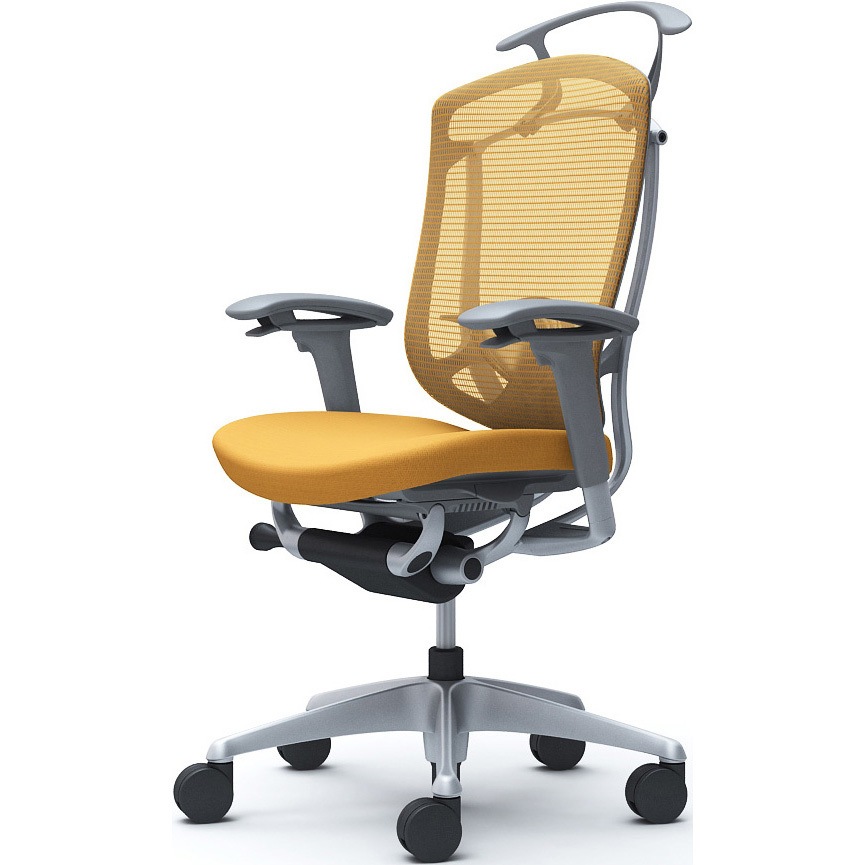 CC84YE FPD9 コンテッサセコンダ、可動肘、ハイバック、座クッション、ハンガー付、ランバー付、グレーB、シルバー、脚シルバー、ウレタン 1脚 オカムラ(岡村製作所) 【通販モノタロウ】