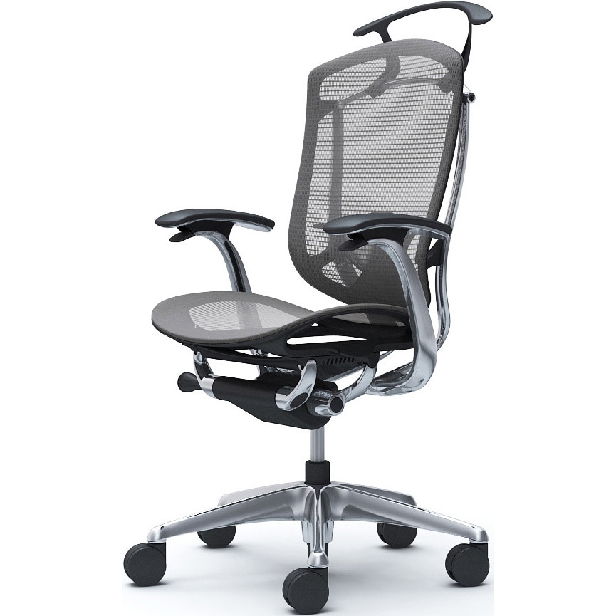 CC42XS FPH2 コンテッサセコンダ、固定肘、ハイバック、座メッシュ、ハンガー付、ランバー付、ブラックB、ポリッシュ、脚ポリッシュ、ウレタン 1脚 オカムラ(岡村製作所) 【通販モノタロウ】