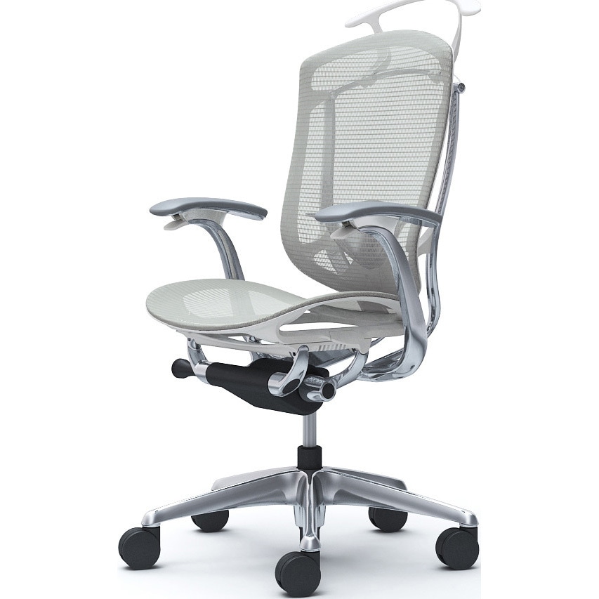 CC42XZ FPG3 コンテッサセコンダ、固定肘、ハイバック、座メッシュ、ハンガー付、ランバー付、ホワイトB、ポリッシュ、脚ポリッシュ、ウレタン 1脚 オカムラ(岡村製作所) 【通販モノタロウ】