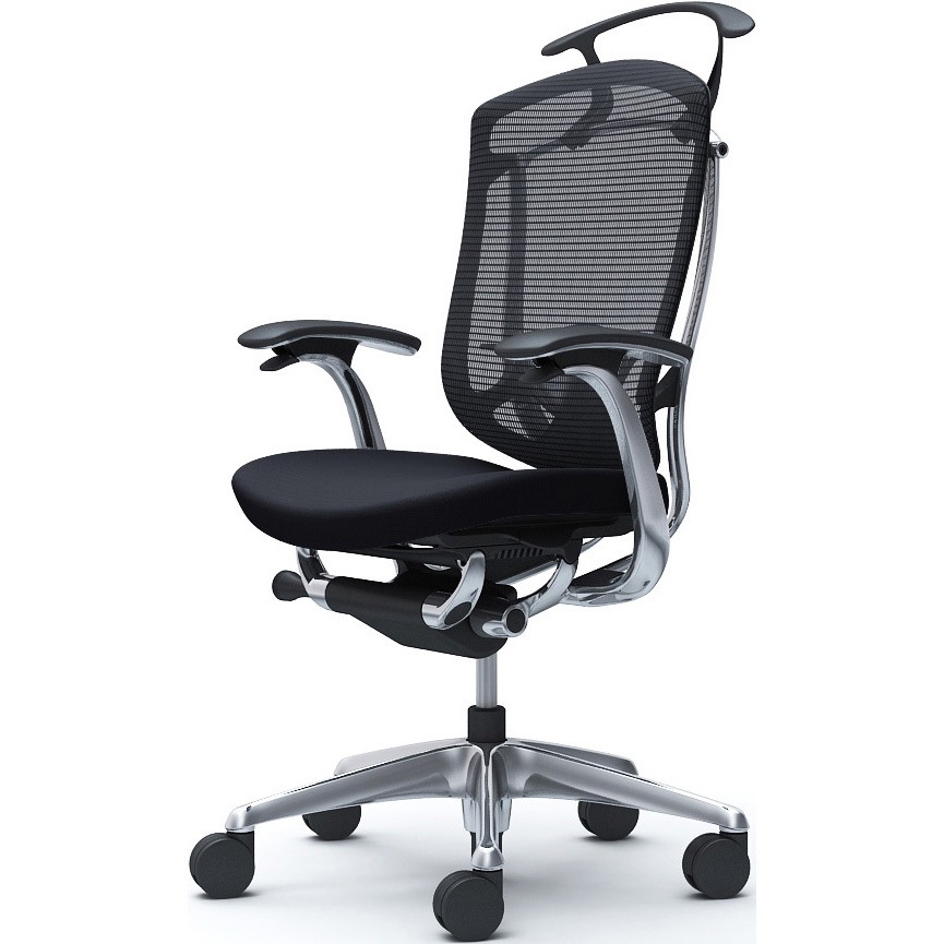 CC44XS FPC1 コンテッサセコンダ、固定肘、ハイバック、座クッション、ハンガー付、ランバー付、ブラックB、ポリッシュ、脚ポリッシュ、ウレタン 1脚 オカムラ(岡村製作所) 【通販モノタロウ】