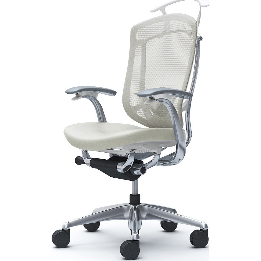 CC44BZ FPT2 コンテッサセコンダ，固定肘，座革，ハイバック5本脚，ポリッシュ，ホワイト，ランバー付ハンガー付 1脚 オカムラ(岡村製作所) 【通販モノタロウ】