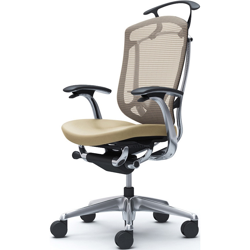 CC44XS FPT7 コンテッサセコンダ、固定肘、ハイバック、座革、ハンガー付、ランバー付、ブラックB、ポリッシュ、脚ポリッシュ、ウレタン 1脚 オカムラ(岡村製作所) 【通販モノタロウ】