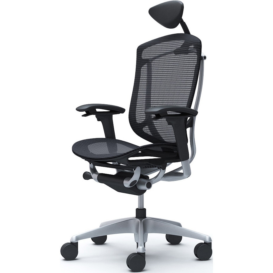 CC8AYR FPG1 コンテッサセコンダ、可動肘、可動ヘッド、座メッシュ、ハンガー無、ランバー無、ブラックB、シルバー、脚シルバー、ウレタン 1脚 オカムラ(岡村製作所) 【通販モノタロウ】