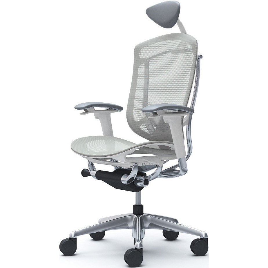 CC8AXZ FPG3 コンテッサセコンダ、可動肘、可動ヘッド、座メッシュ、ハンガー無、ランバー付、ホワイトB、ポリッシュ、脚ポリッシュ、ウレタン 1脚 オカムラ(岡村製作所) 【通販モノタロウ】