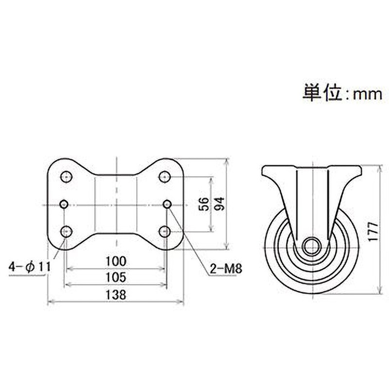 YK-130 金属製キャスター(イレクター・一般兼用タイプ) 矢崎化工 固定