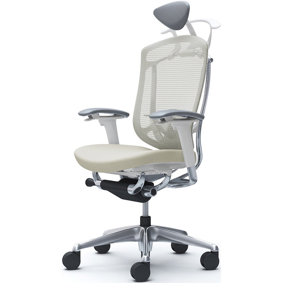 CC8DXZ FPC2 コンテッサセコンダ、可動肘、可動ヘッド、座クッション、ハンガー付、ランバー付、ホワイトB、ポリッシュ、脚ポリッシュ、ウレタン 1脚 オカムラ(岡村製作所) 【通販モノタロウ】