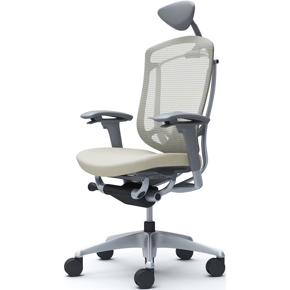 CC8CYE FPC2 コンテッサセコンダ、可動肘、可動ヘッド、座クッション、ハンガー無、ランバー付、グレーB、シルバー、脚シルバー、ウレタン 1脚 オカムラ(岡村製作所) 【通販モノタロウ】