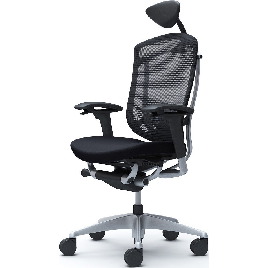 CC8CYS FPC1 コンテッサセコンダ、可動肘、可動ヘッド、座クッション、ハンガー無、ランバー付、ブラックB、シルバー、脚シルバー、ウレタン 1脚 オカムラ(岡村製作所) 【通販モノタロウ】