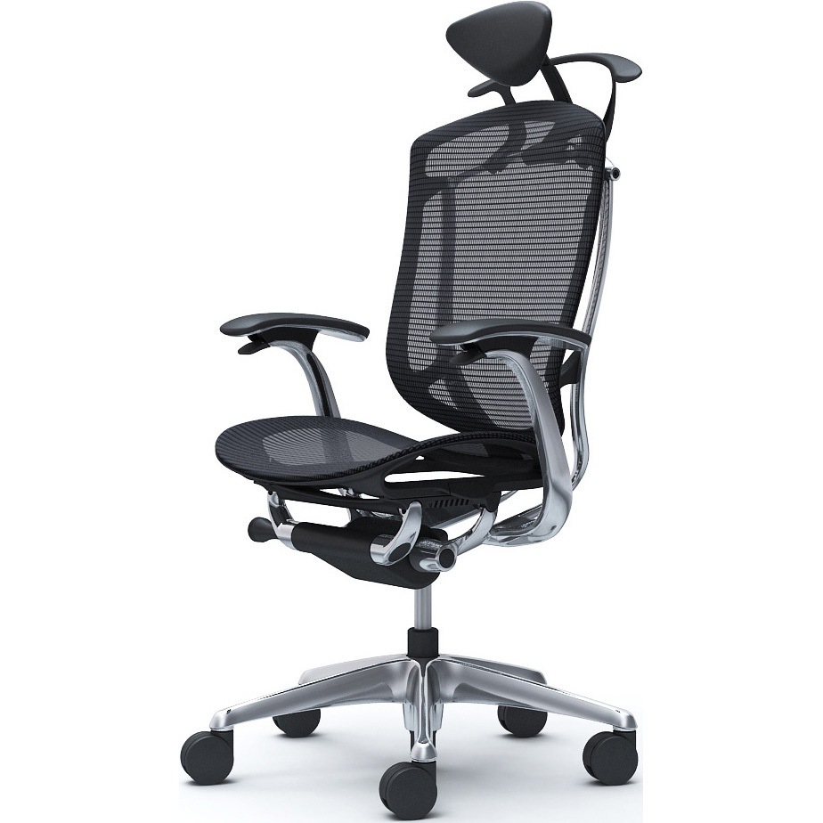 CC4BXR FPG1 コンテッサセコンダ、固定肘、可動ヘッド、座メッシュ、ハンガー付、ランバー無、ブラックB、ポリッシュ、脚ポリッシュ、ウレタン 1脚 オカムラ(岡村製作所) 【通販モノタロウ】