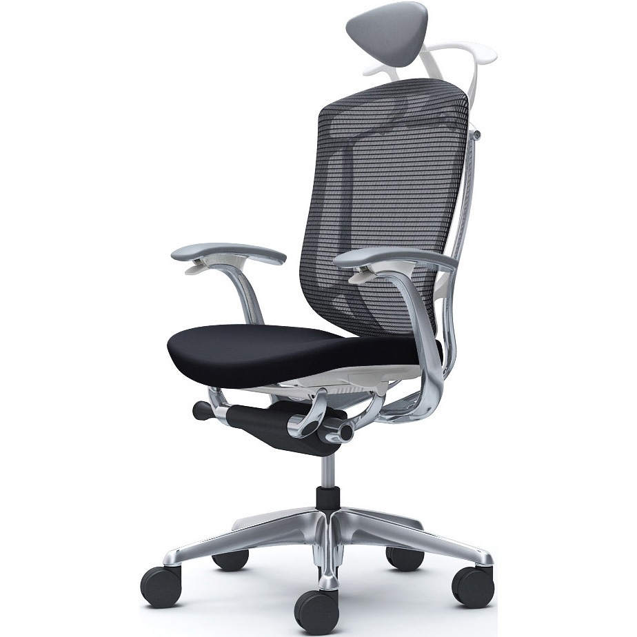 CC4DXW FPC1 コンテッサセコンダ、固定肘、可動ヘッド、座クッション、ハンガー付、ランバー無、ホワイトB、ポリッシュ、脚ポリッシュ、ウレタン 1脚 オカムラ(岡村製作所) 【通販モノタロウ】