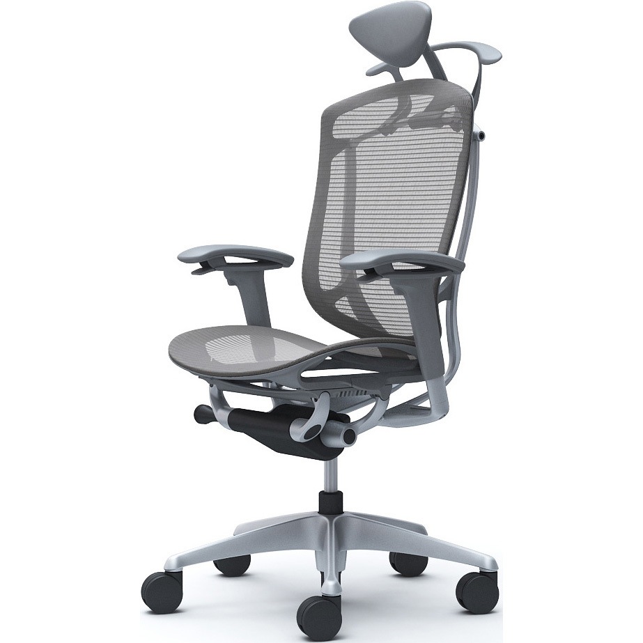 CC8BYA FPH2 コンテッサセコンダ、可動肘、可動ヘッド、座メッシュ、ハンガー付、ランバー無、グレーB、シルバー、脚シルバー、ウレタン 1脚 オカムラ(岡村製作所) 【通販モノタロウ】