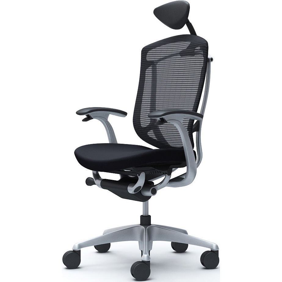 CC4CYR FPC1 コンテッサセコンダ、固定肘、可動ヘッド、座クッション、ハンガー無、ランバー無、ブラックB、シルバー、脚シルバー、ウレタン 1脚 オカムラ(岡村製作所) 【通販モノタロウ】