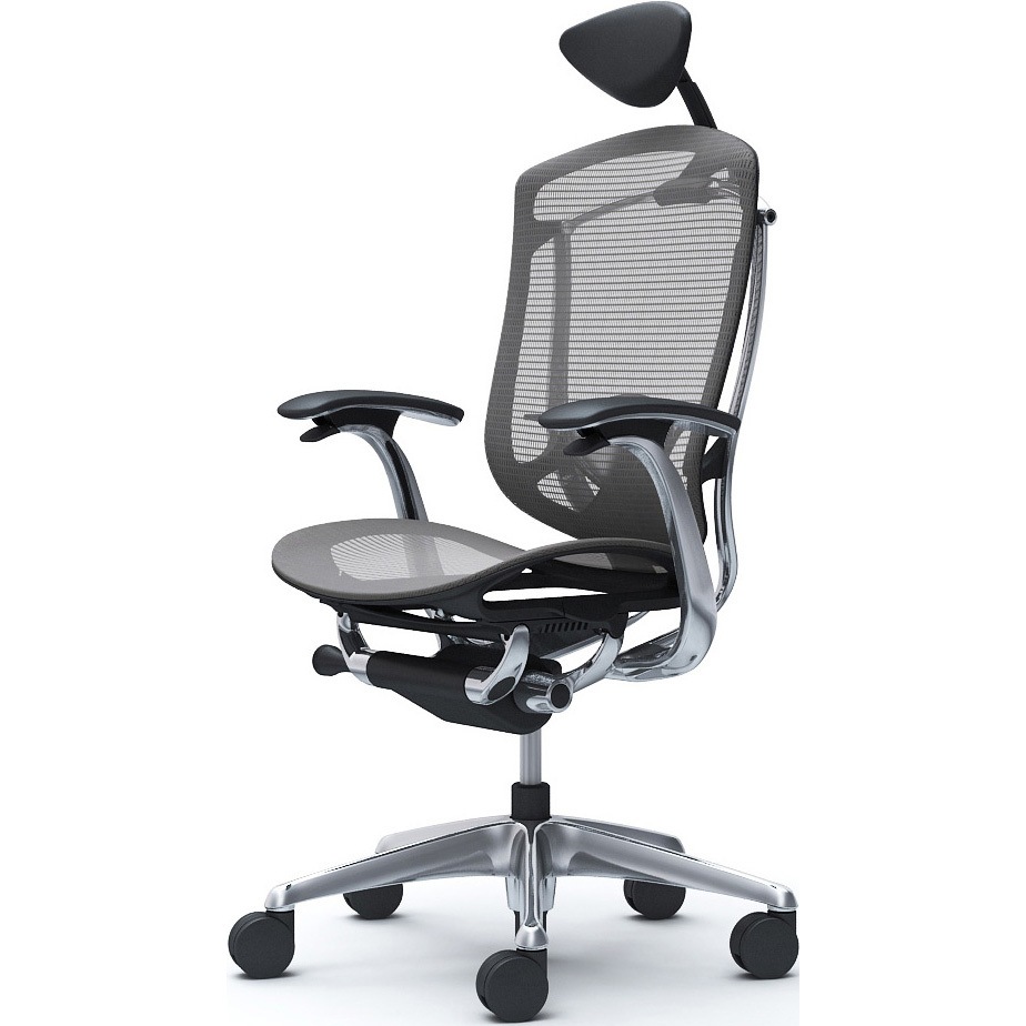 CC4AXS FPH2 コンテッサセコンダ、固定肘、可動ヘッド、座メッシュ、ハンガー無、ランバー付、ブラックB、ポリッシュ、脚ポリッシュ、ウレタン 1脚 オカムラ(岡村製作所) 【通販モノタロウ】