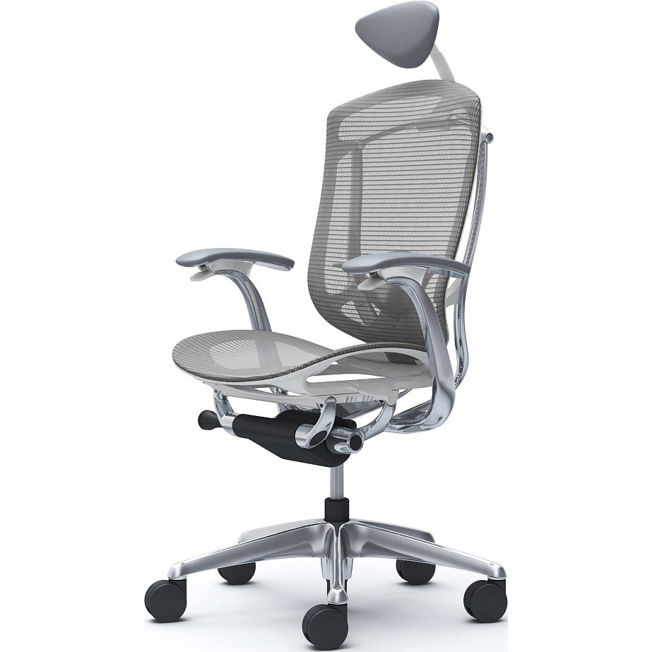 CC4AXZ FPH2 コンテッサセコンダ、固定肘、可動ヘッド、座メッシュ、ハンガー無、ランバー付、ホワイトB、ポリッシュ、脚ポリッシュ、ウレタン 1脚 オカムラ(岡村製作所) 【通販モノタロウ】