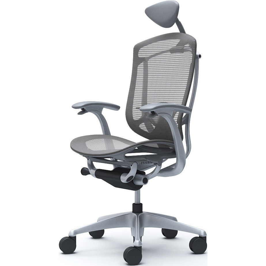 CC4AYE FPH2 コンテッサセコンダ、固定肘、可動ヘッド、座メッシュ、ハンガー無、ランバー付、グレーB、シルバー、脚シルバー、ウレタン 1脚 オカムラ(岡村製作所) 【通販モノタロウ】