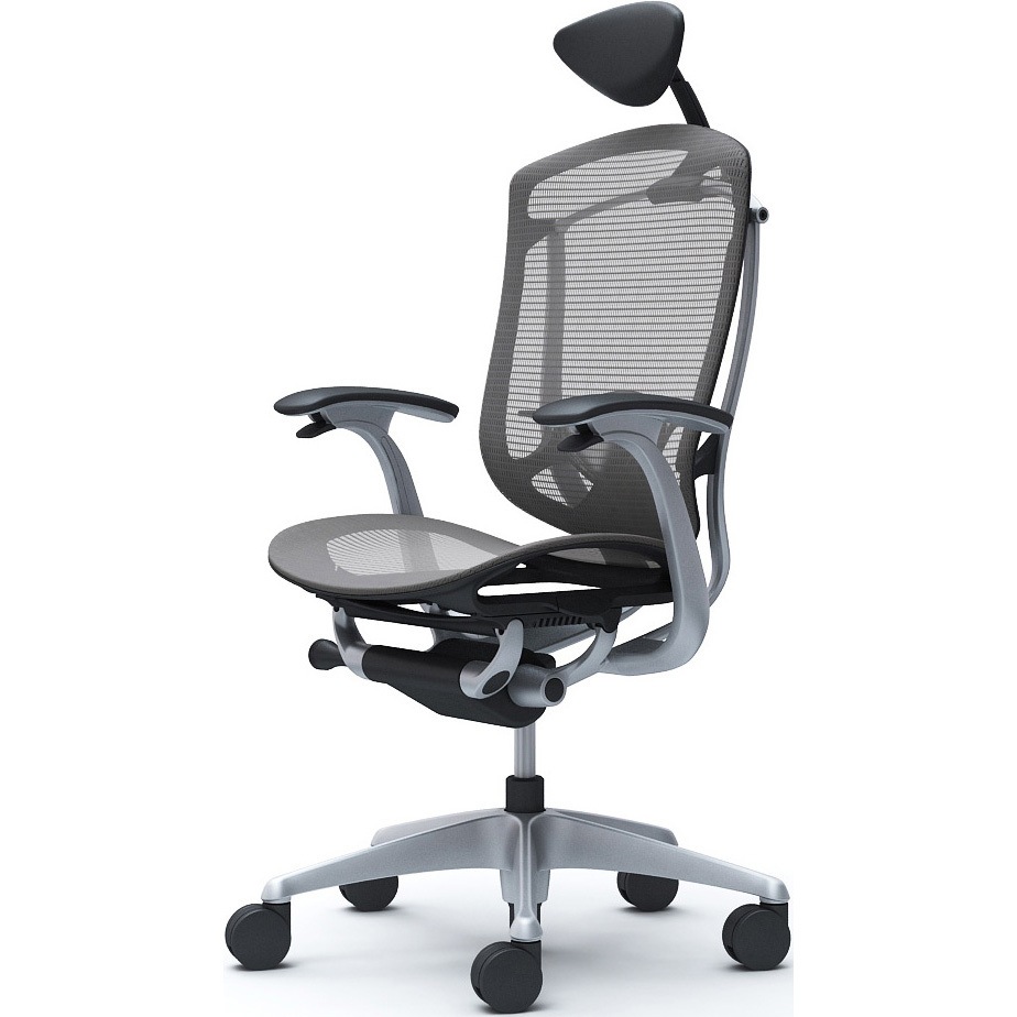 CC4AYS FPH2 コンテッサセコンダ、固定肘、可動ヘッド、座メッシュ、ハンガー無、ランバー付、ブラックB、シルバー、脚シルバー、ウレタン 1脚 オカムラ(岡村製作所) 【通販モノタロウ】