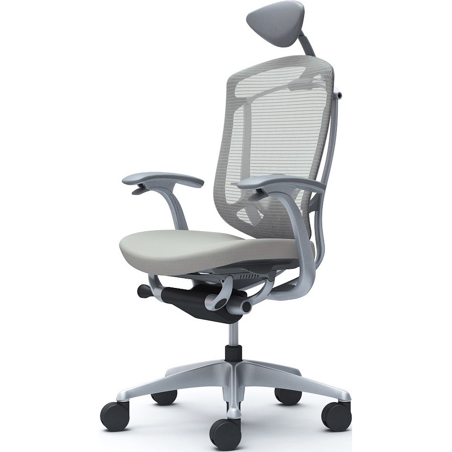 CC4CYE FPC3 コンテッサセコンダ、固定肘、可動ヘッド、座クッション、ハンガー無、ランバー付、グレーB、シルバー、脚シルバー、ウレタン 1脚 オカムラ(岡村製作所) 【通販モノタロウ】 104,390円