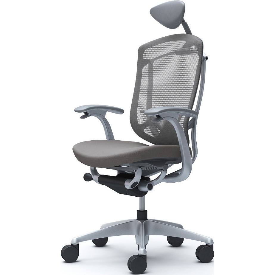 CC4CYE FPD2 コンテッサセコンダ、固定肘、可動ヘッド、座クッション、ハンガー無、ランバー付、グレーB、シルバー、脚シルバー、ウレタン 1脚 オカムラ(岡村製作所) 【通販モノタロウ】