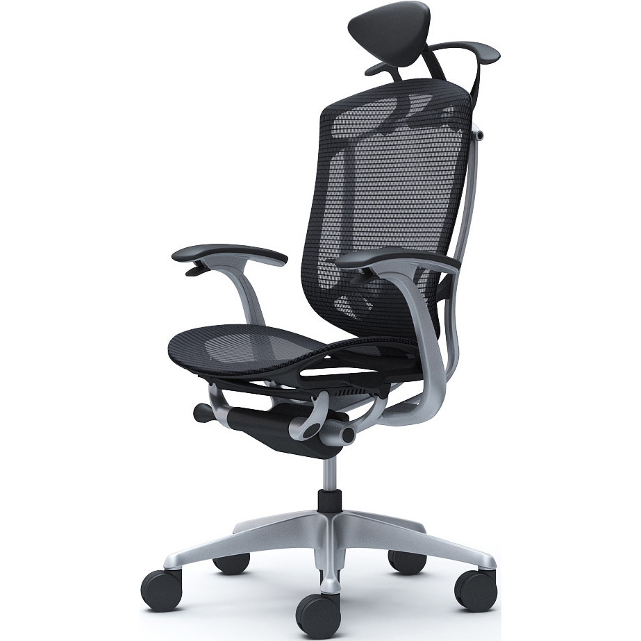 CC4BYS FPG1 コンテッサセコンダ、固定肘、可動ヘッド、座メッシュ、ハンガー付、ランバー付、ブラックB、シルバー、脚シルバー、ウレタン 1脚 オカムラ(岡村製作所) 【通販モノタロウ】