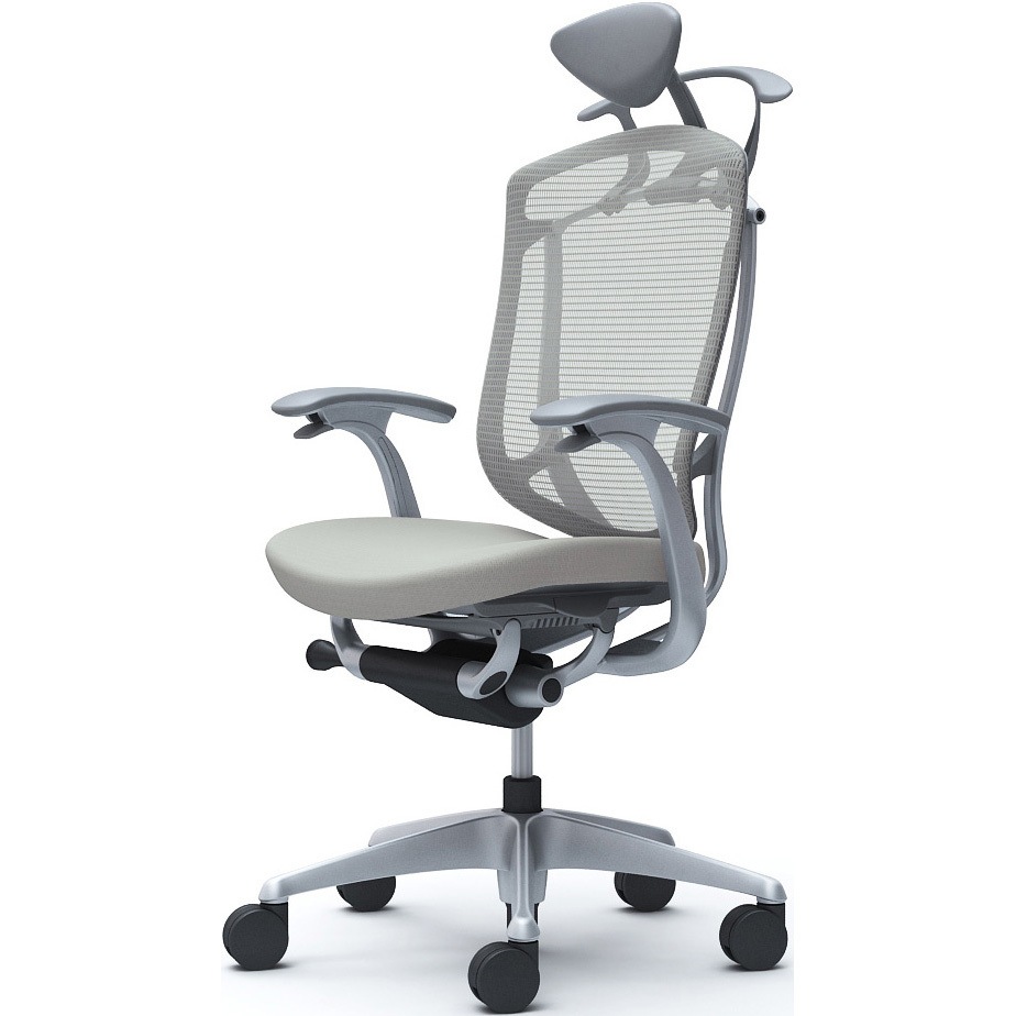 CC4DYA FPC3 コンテッサセコンダ、固定肘、可動ヘッド、座クッション、ハンガー付、ランバー無、グレーB、シルバー、脚シルバー、ウレタン 1脚 オカムラ(岡村製作所) 【通販モノタロウ】