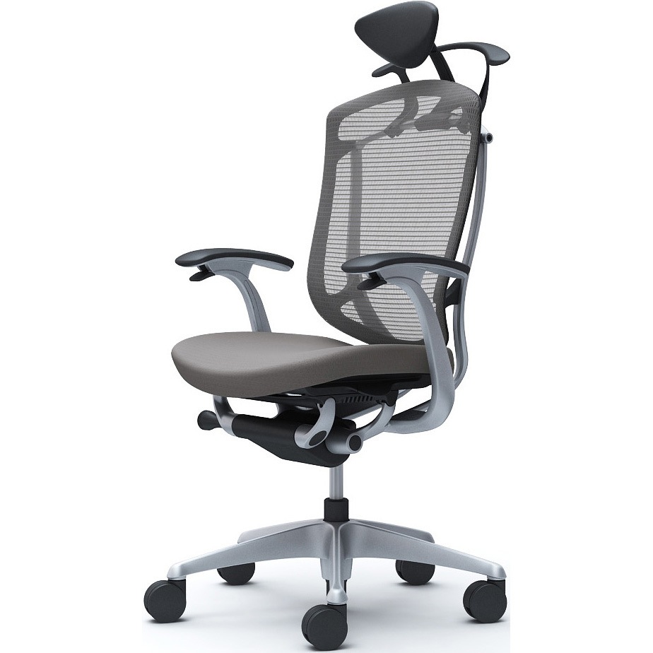 CC4DYR FPD2 コンテッサセコンダ、固定肘、可動ヘッド、座クッション、ハンガー付、ランバー無、ブラックB、シルバー、脚シルバー、ウレタン 1脚 オカムラ(岡村製作所) 【通販モノタロウ】