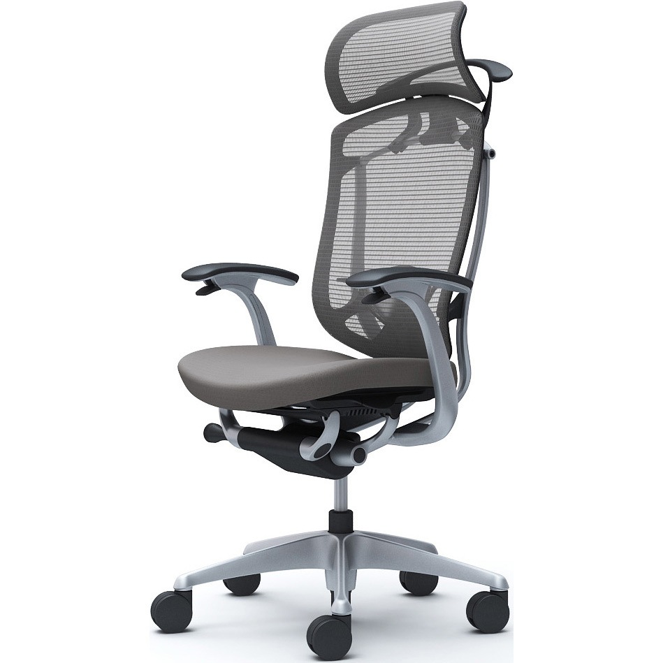 CC48YS FPD2 コンテッサセコンダ、固定肘、固定ヘッド、座クッション、ハンガー付、ランバー付、ブラックB、シルバー、脚シルバー、ウレタン 1脚 オカムラ(岡村製作所) 【通販モノタロウ】