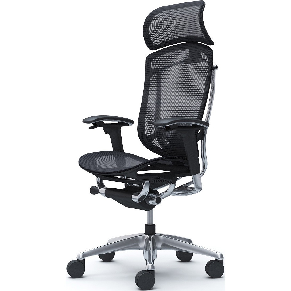CC85XS FPG1 コンテッサセコンダ、可動肘、固定ヘッド、座メッシュ、ハンガー無、ランバー付、ブラックB、ポリッシュ、脚ポリッシュ、ウレタン 1脚 オカムラ(岡村製作所) 【通販モノタロウ】